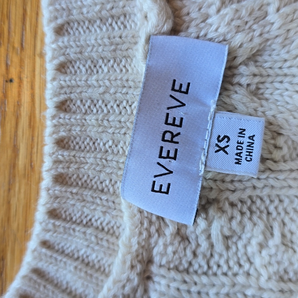 Evereve Alexis Strong Shoulder Cable Pullover Sweater, Cream, EUC, Women's XS - Picture 3 of 14